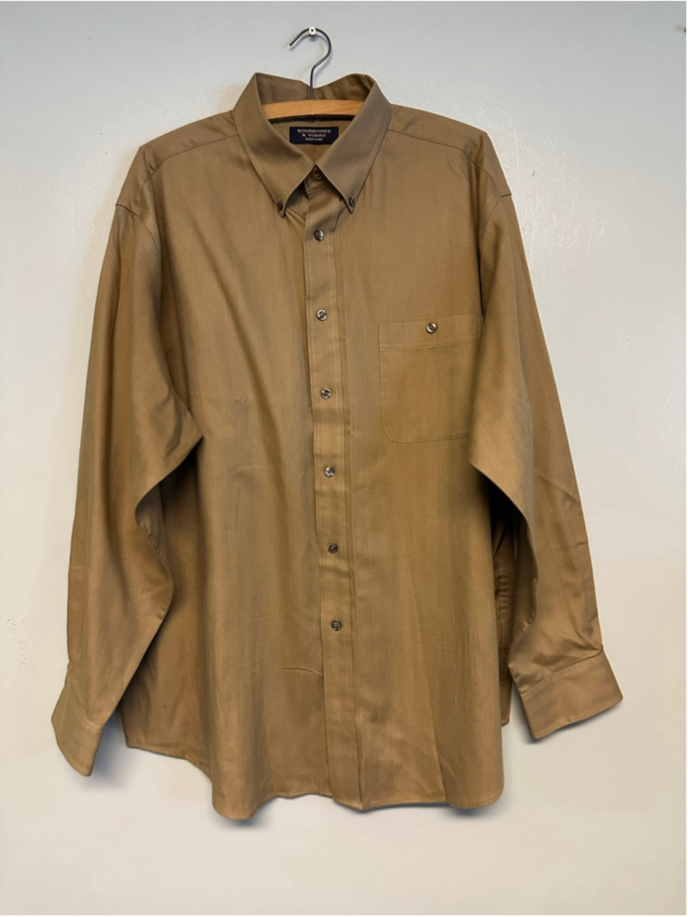Roundtree & Yorke Casual Button Down Shirt Mens Size XL Tan Herringbone
